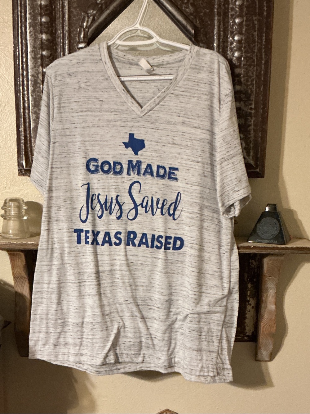 Bella Canvas Heather Gray Tee with Blue Texas Faith Graphic